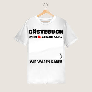 Gastenboek Verjaardag - Gepersonaliseerd T-shirt om op te schrijven (100% katoen, unisex)