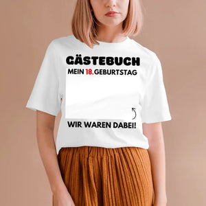 Gastenboek Verjaardag - Gepersonaliseerd T-shirt om op te schrijven (100% katoen, unisex)