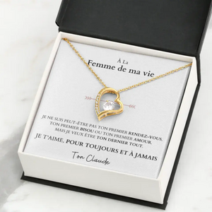 Je t'aime, pour toujours et à jamais - Collier avec pendentif coeur &amp; carte personnalisée