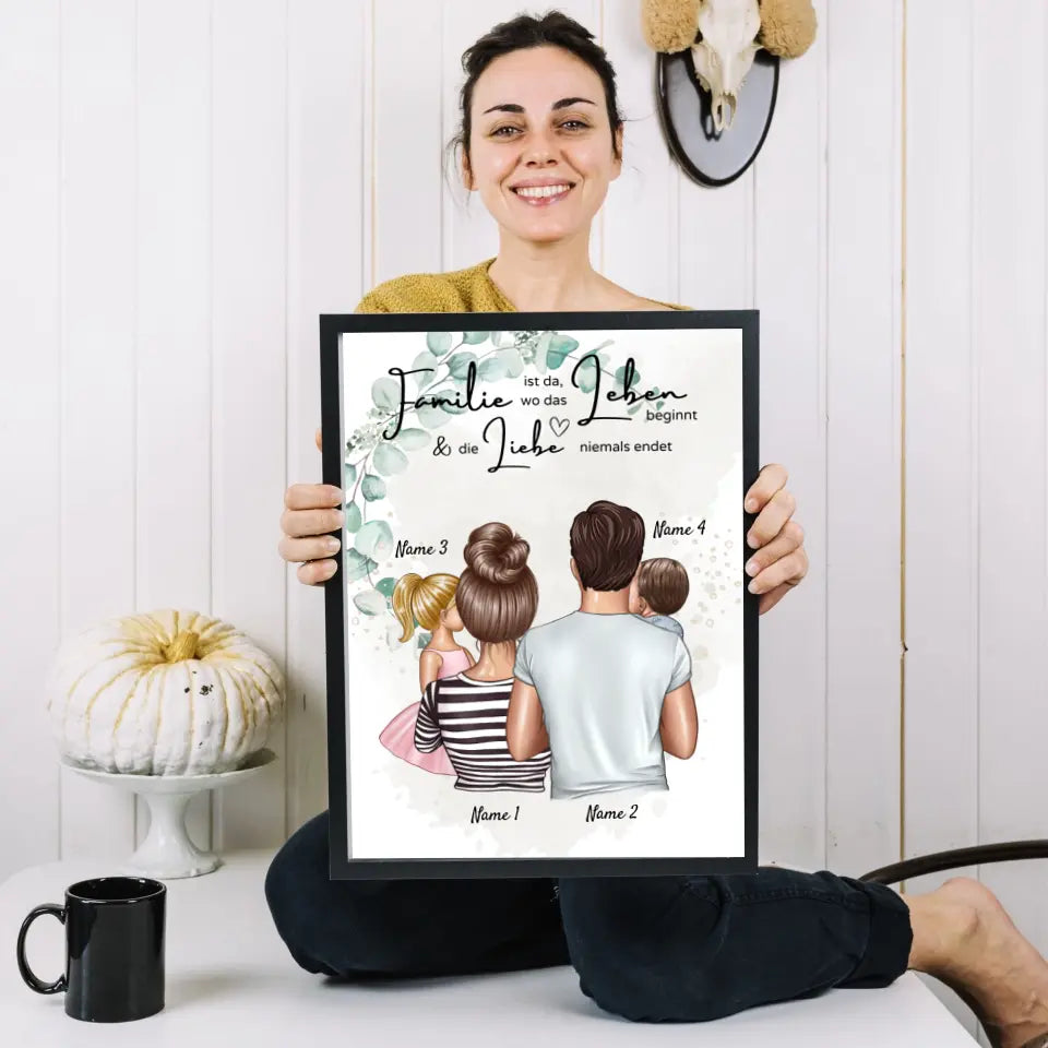 Plus qu'une famille - Affiche familiale personnalisée (parents de 1 à 4 enfants) 