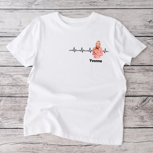 T-shirt photo personnalisé "Mon rythme cardiaque" avec la photo de ta personne préférée (partenaire, amis, famille)