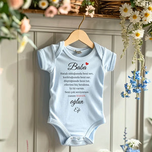 Sevgili baba - Gepersonaliseerde baby onesie/romper Turks, 100% biologisch katoenen baby bodysuit