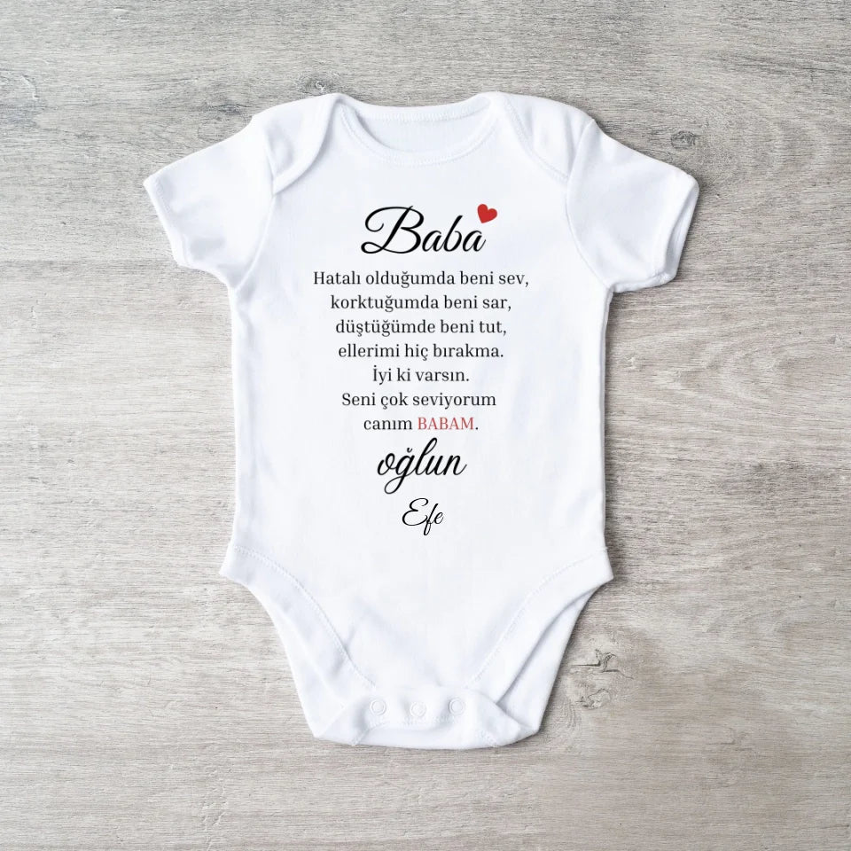 Sevgili baba - Gepersonaliseerde baby onesie/romper Turks, 100% biologisch katoenen baby bodysuit