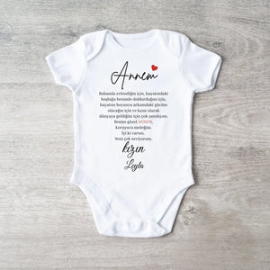 Sevgili anne - Gepersonaliseerde baby onesie/romper Turks, 100% biologisch katoenen baby bodysuit