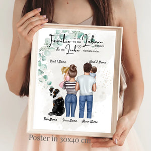 Affiche My Family - Affiche personnalisée (Parents avec 1-4 enfants + animaux de compagnie) 