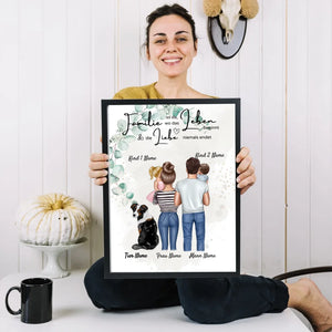 Affiche My Family - Affiche personnalisée (Parents avec 1-4 enfants + animaux de compagnie) 