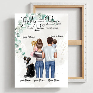 Affiche My Family - Affiche personnalisée (Parents avec 1-4 enfants + animaux de compagnie) 