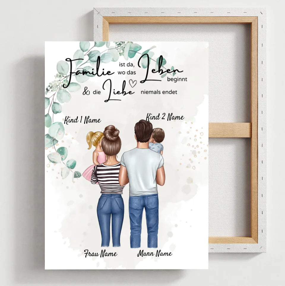 My Little Family - Gepersonaliseerde poster (ouders met 1-4 kinderen, baby's) 