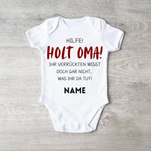 Afbeelding in Gallery-weergave laden, Holt Oma zur Hilfe - Personalisierter Baby-Onesie/ Strampler, witziges Weihnachtsgeschenk, 100% Bio-Baumwolle
