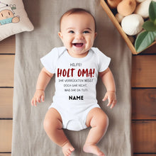 Afbeelding in Gallery-weergave laden, Holt Oma zur Hilfe - Personalisierter Baby-Onesie/ Strampler, witziges Weihnachtsgeschenk, 100% Bio-Baumwolle
