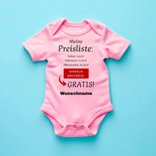 Charger l&#39;image dans la galerie, Baby Preisliste, Windeln wechseln gratis - Personalisierter Baby-Onesie/ Strampler, witziges Weihnachtsgeschenk, 100% Bio-Baumwolle
