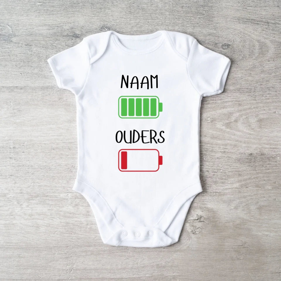 Ik: veel energie, ouders: weinig energie - Gepersonaliseerde baby onesie/ romper voor Kerstmis, 100% biologisch katoen