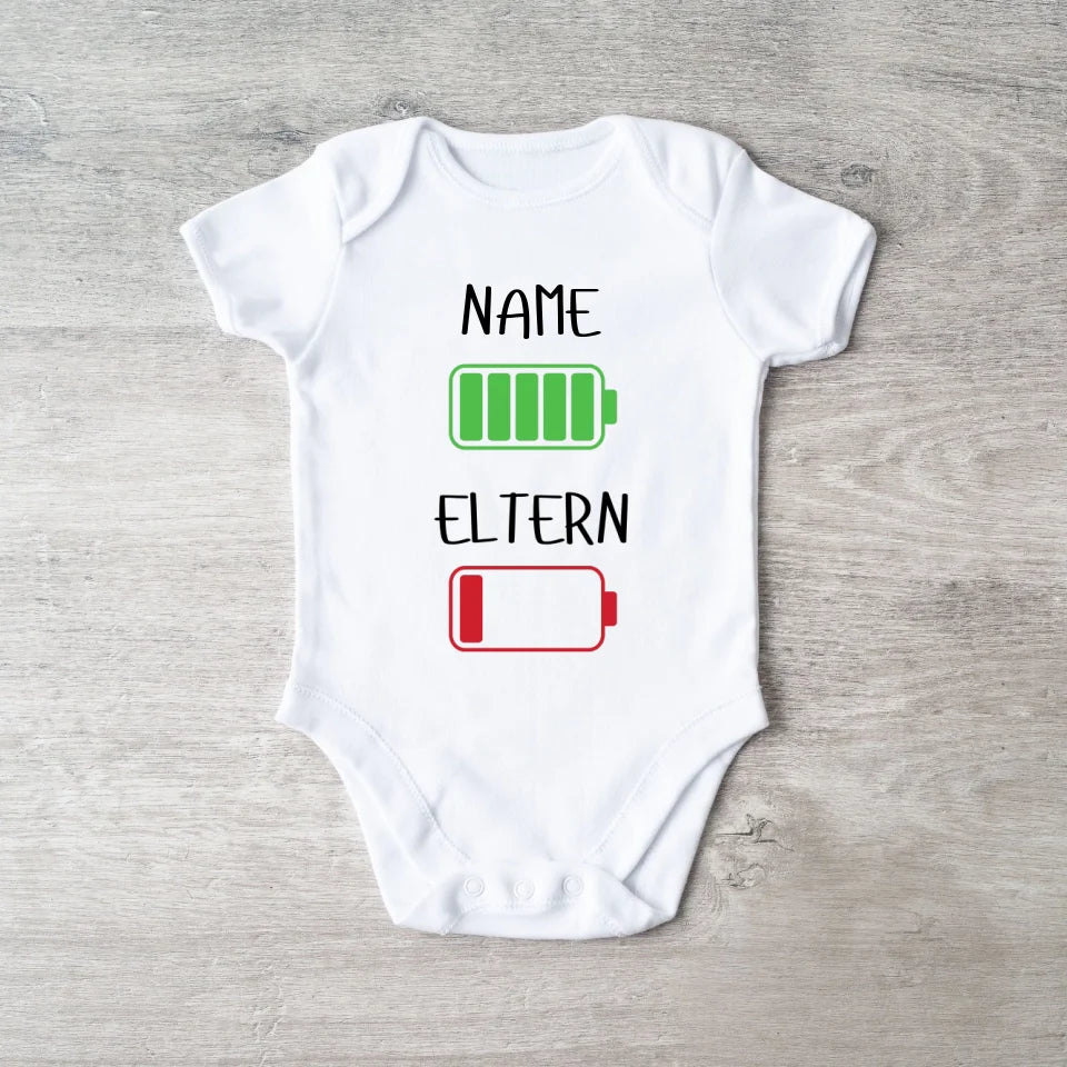 Ich: Viel Energie, Eltern: Wenig Energie - Personalisierter Baby-Onesie/ Strampler, 100% Bio-Baumwolle