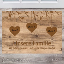 Charger l&#39;image dans la galerie, Unsere Familie, wo Leben beginnt und Liebe niemals endet - Personalisierte Fußmatte (für innen und aussen)
