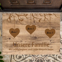 Charger l&#39;image dans la galerie, Unsere Familie, wo Leben beginnt und Liebe niemals endet - Personalisierte Fußmatte (für innen und aussen)
