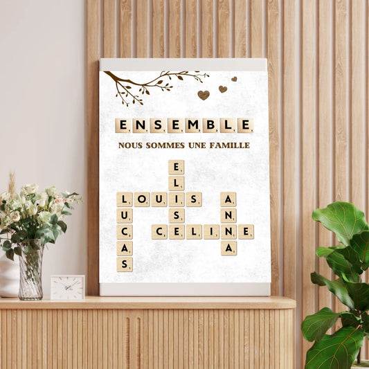 Toile Scrabble personnalisée au nom de toute votre famille - Ensemble, nous sommes une famille