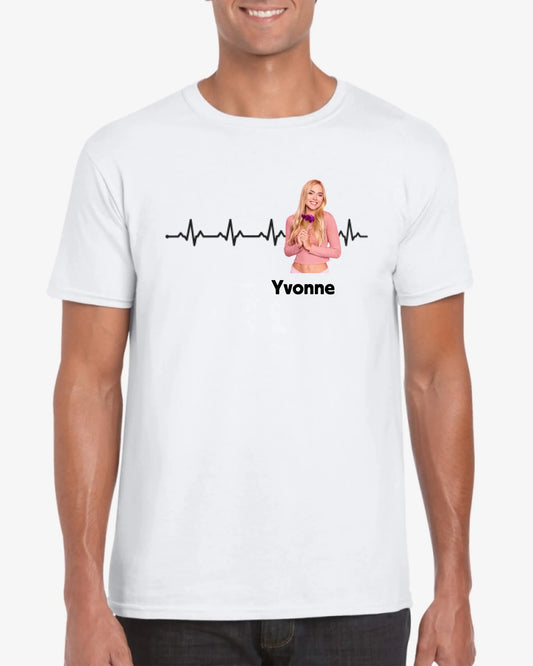 T-shirt personnalisé « Mon rythme cardiaque » avec une photo de votre personne préférée (partenaire, petite amie, famille)