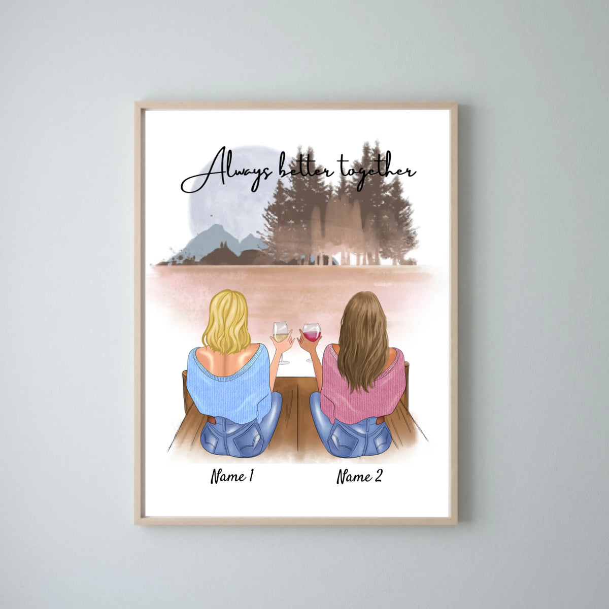 Amies/sœurs avec boisson - Poster Personnalisé (2-4 femmes)