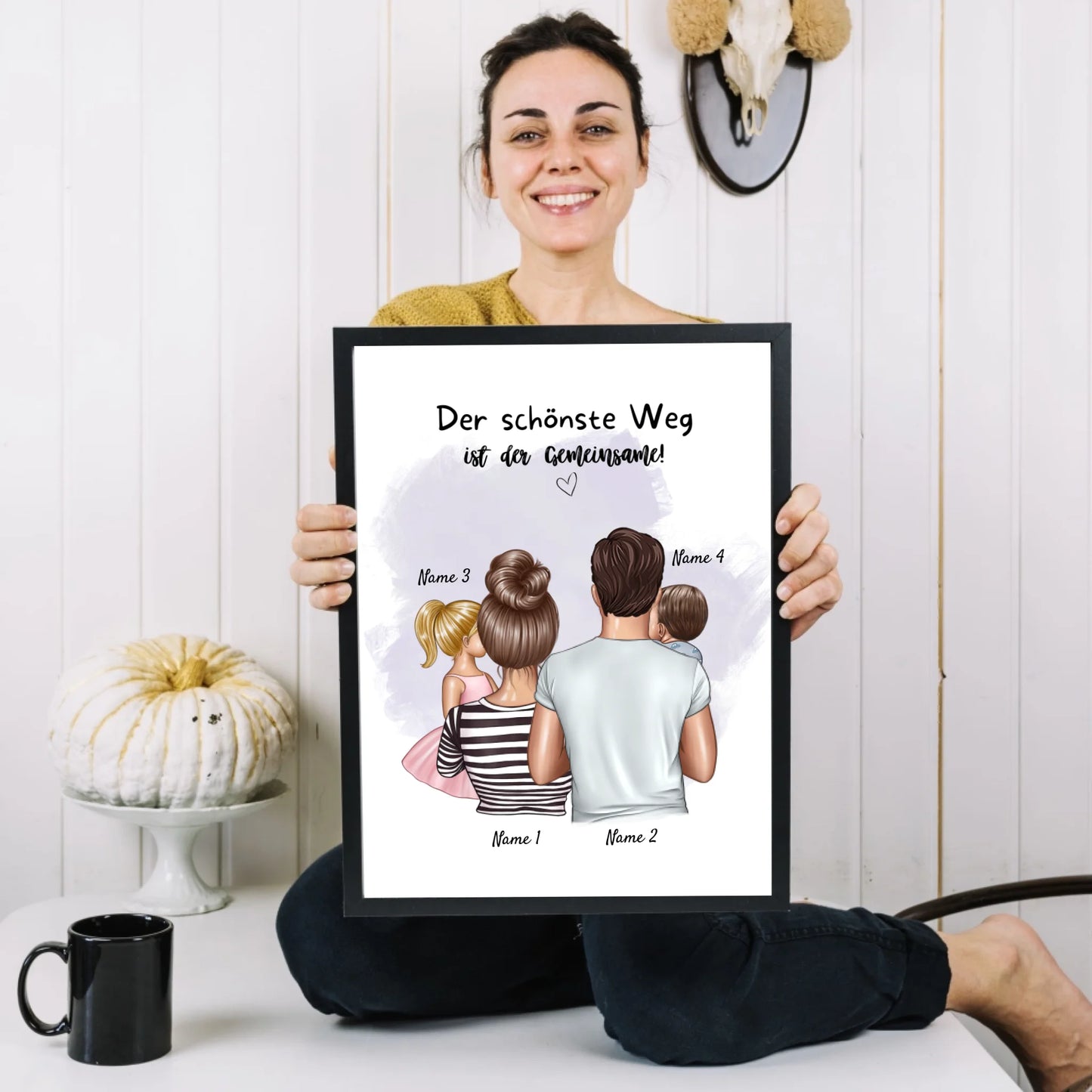Happy Family - Gepersonaliseerde poster met lijst met het hele gezin