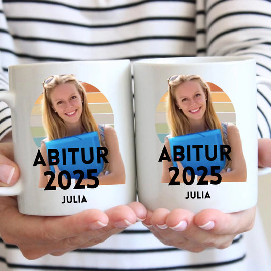 Mug photo de remise de diplôme 2025 - Téléchargez votre propre photo, Mug personnalisé Abitur, Études, Licence, Master, Formation, Lycée, Examen
