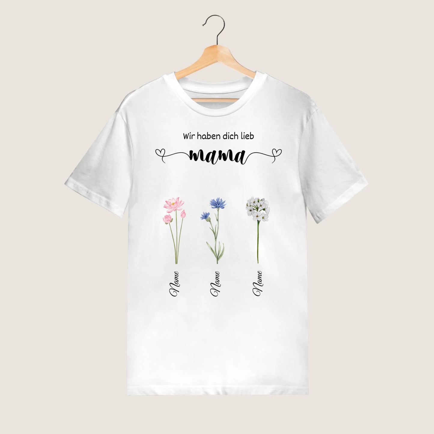 We houden van je, mam - Gepersonaliseerd bloemen T-shirt Moederdag