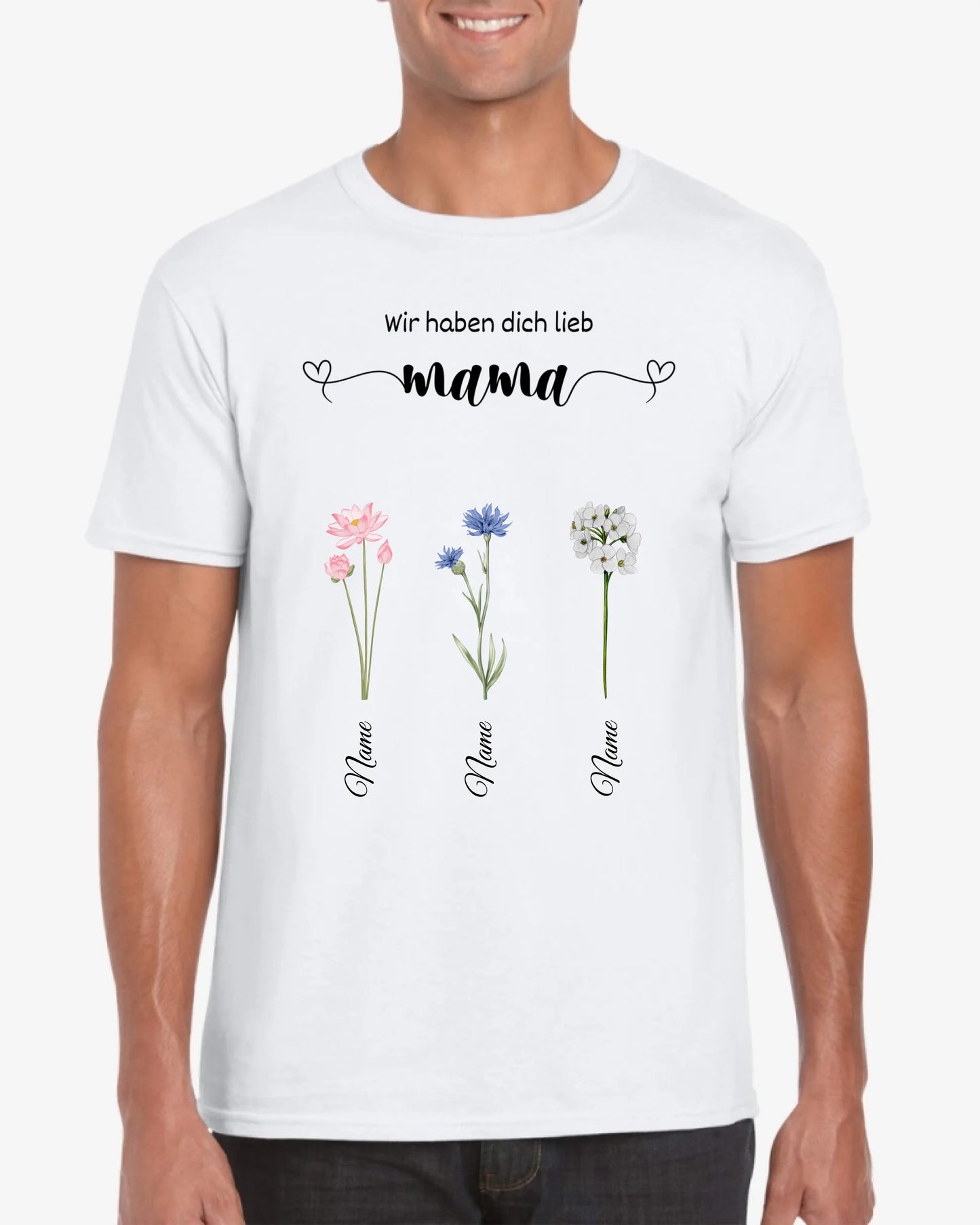 We houden van je, mam - Gepersonaliseerd bloemen T-shirt Moederdag