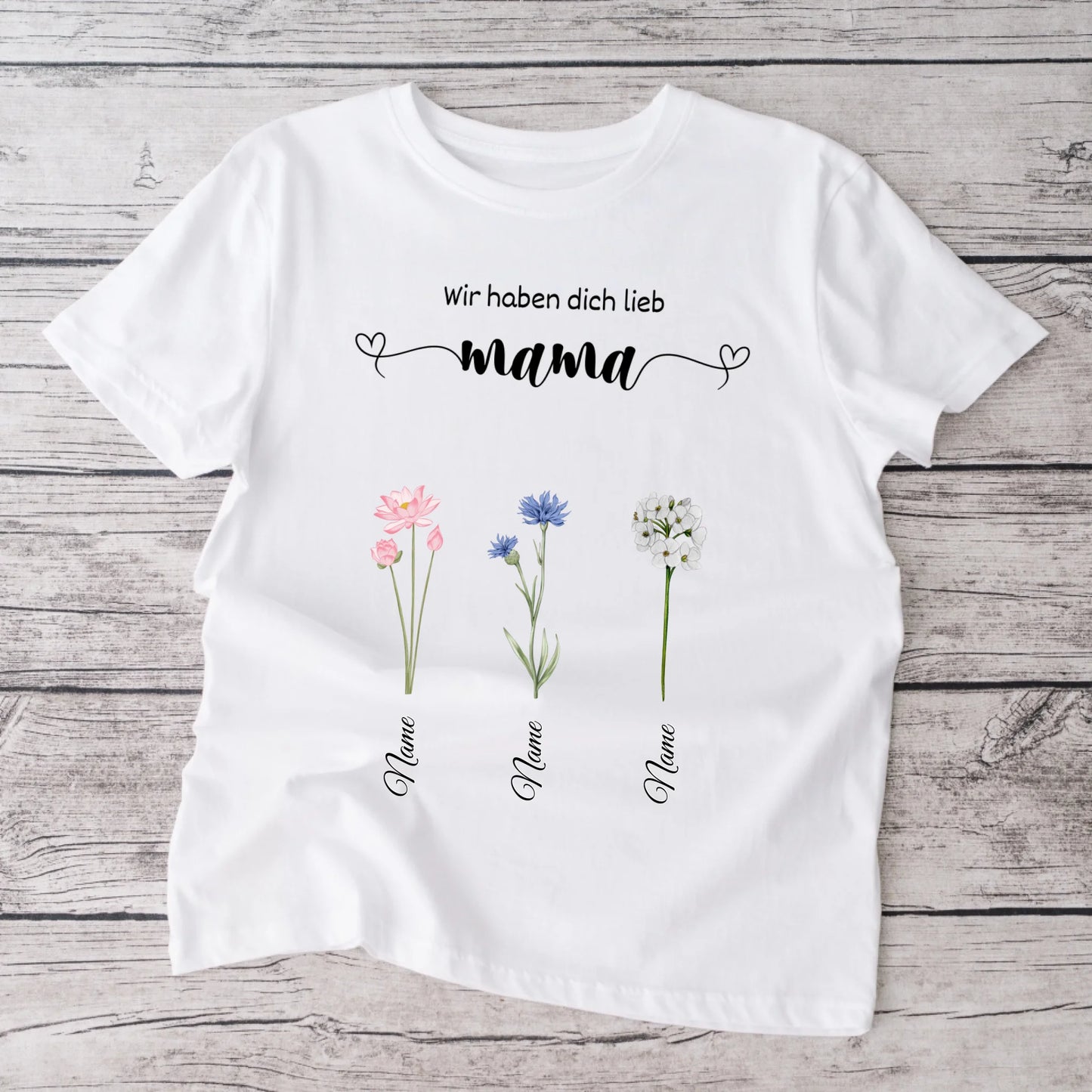We houden van je, mam - Gepersonaliseerd bloemen T-shirt Moederdag