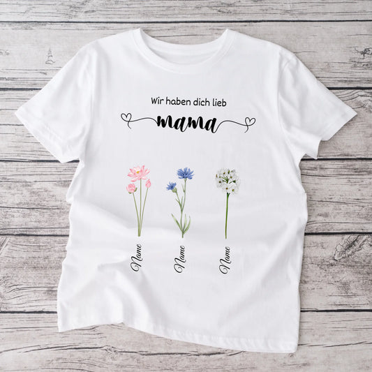 On t'aime maman - T-shirt floral personnalisé fête des mères