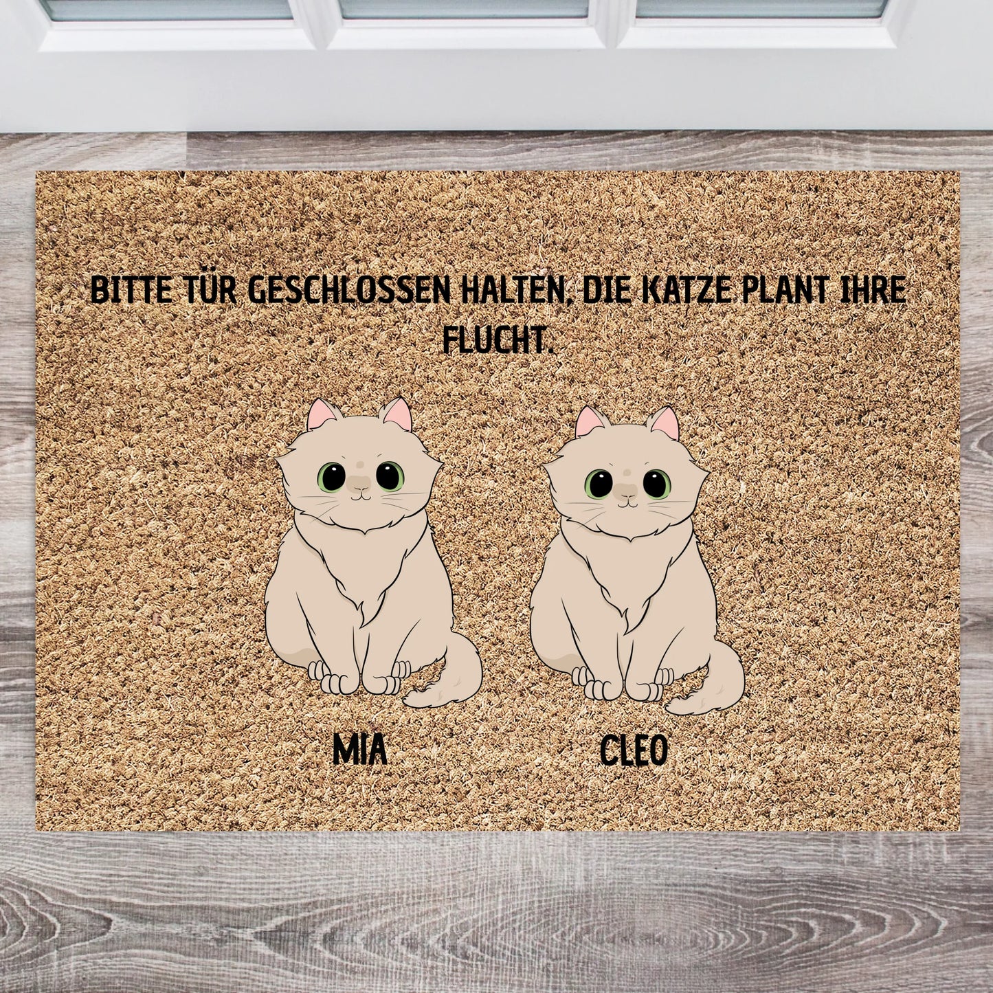 Fluffy Escape Attempt - Gepersonaliseerde deurmat met huisdier (1-5 katten)