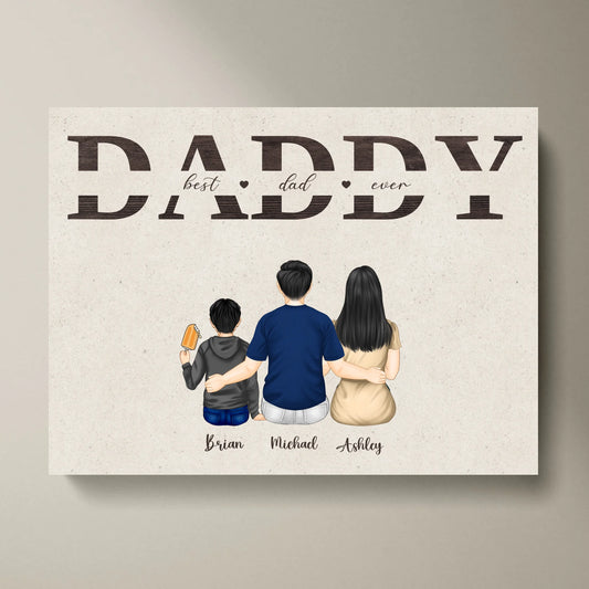 Beste vader ooit - Gepersonaliseerd canvas vader, moeder en kinderen