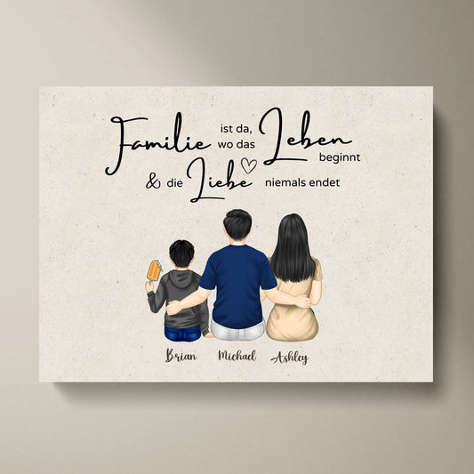 Ons gezin - gepersonaliseerd canvas vader, moeder en kinderen