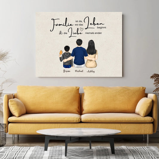 Notre famille - Toile personnalisée Père, mère et enfants