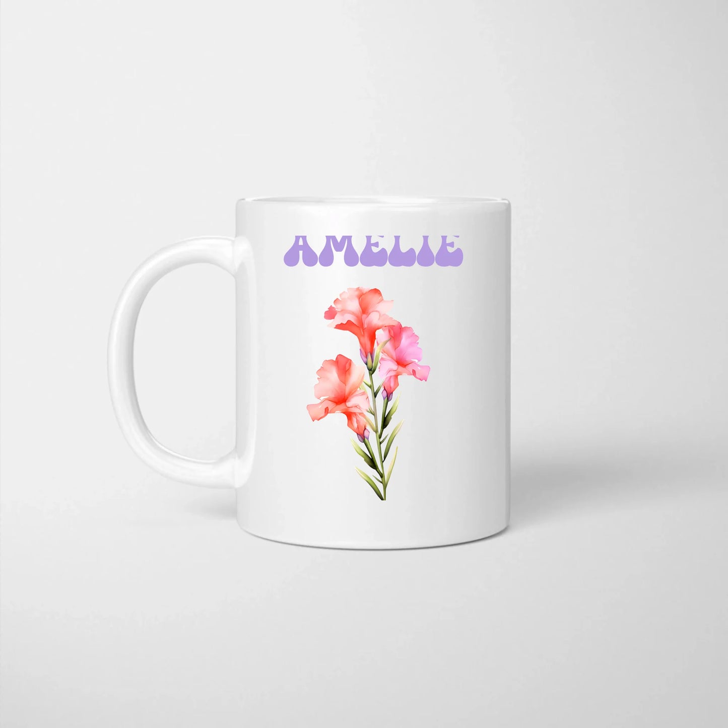 Gepersonaliseerde geboortebloemmok (geboortemaandbloem, dubbelzijdig bedrukt)