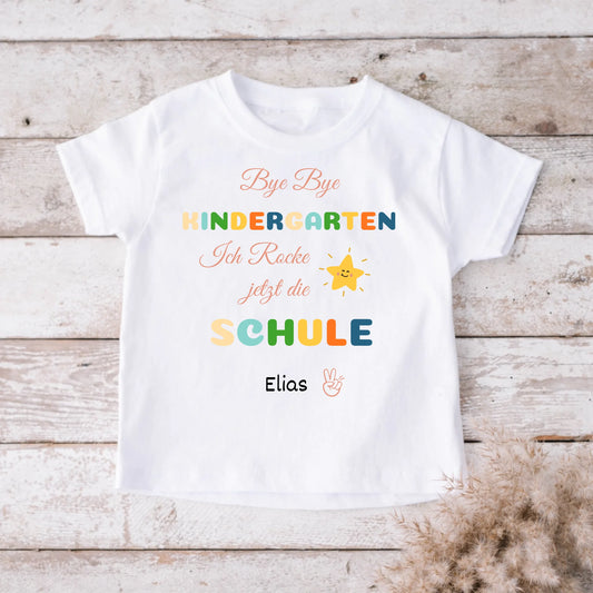 Dag kleuterschool, ik rock nu school - Gepersonaliseerd T-shirt voor kinderen voor hun eerste schooldag (100% katoen)