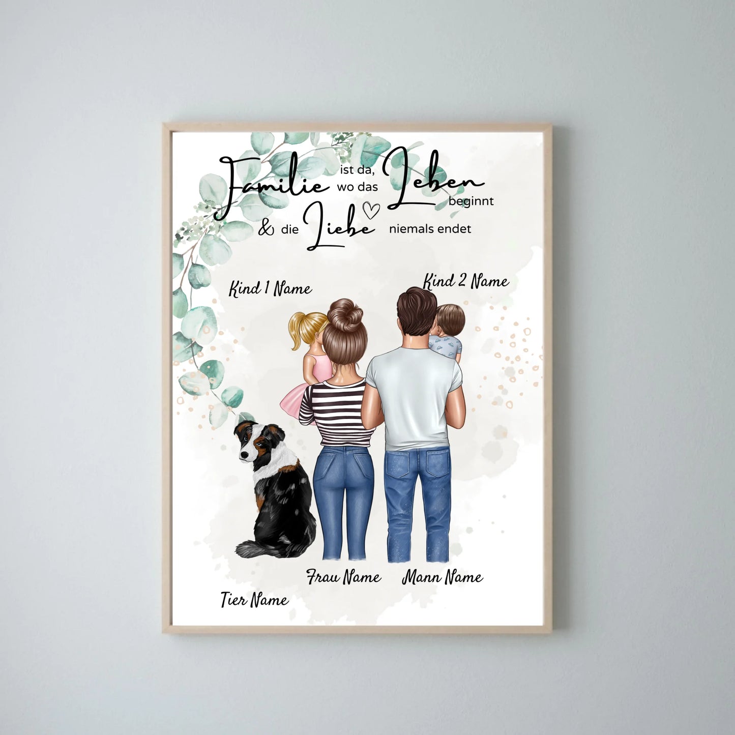 My Family Poster - Gepersonaliseerde poster (ouders met 1-4 kinderen + huisdieren) 