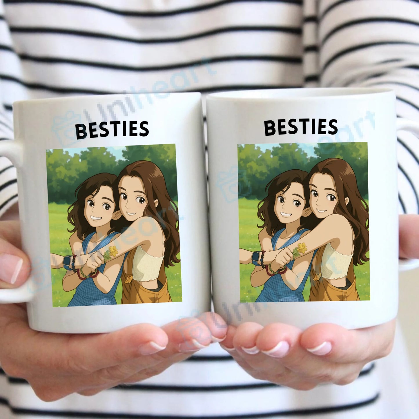 Mug photo personnalisé Besties (Transformez vos photos en dessin animé)