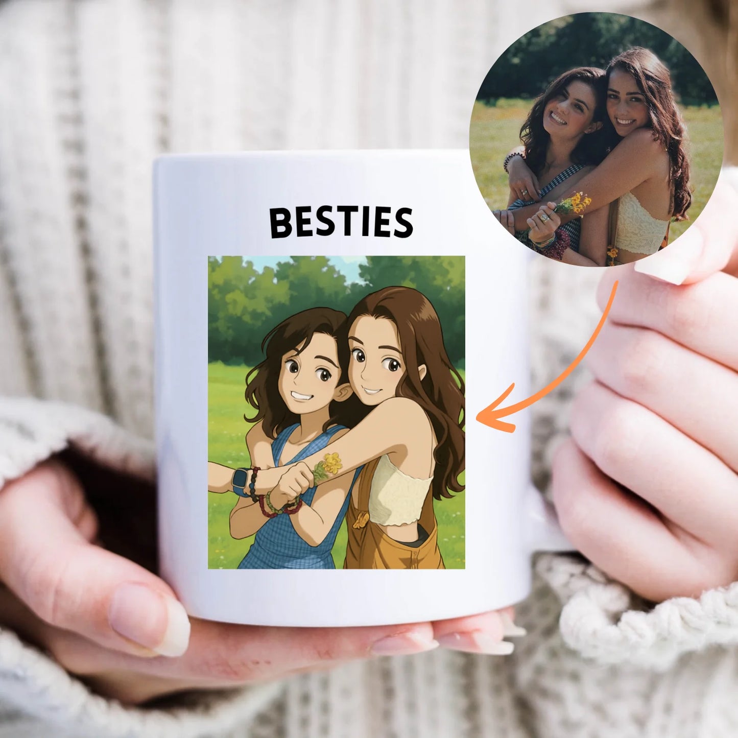 Mug photo personnalisé Besties Cartoon (Transformez vos photos en dessin Disney)