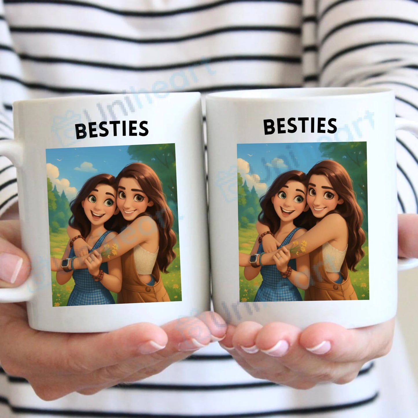 Mug photo personnalisé Besties Cartoon (Transformez vos photos en dessin Disney)