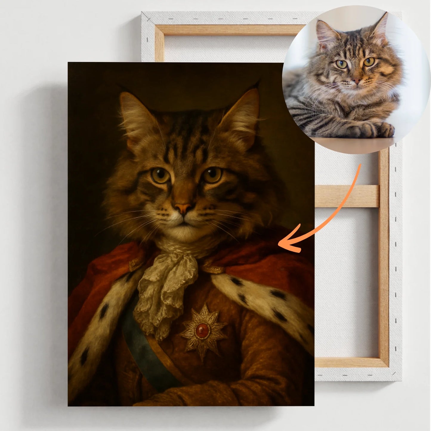 Koninklijk huisdierportret - Gepersonaliseerd canvas met foto-upload in de stijl van een koninklijk olieverfschilderij (hond, kat, enz.)