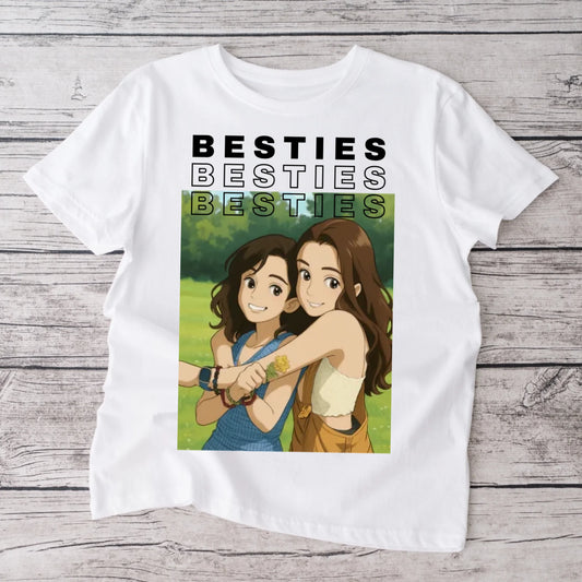 Image en dessin animé/BD - T-shirt photo personnalisé Besties (100 % coton, unisexe)