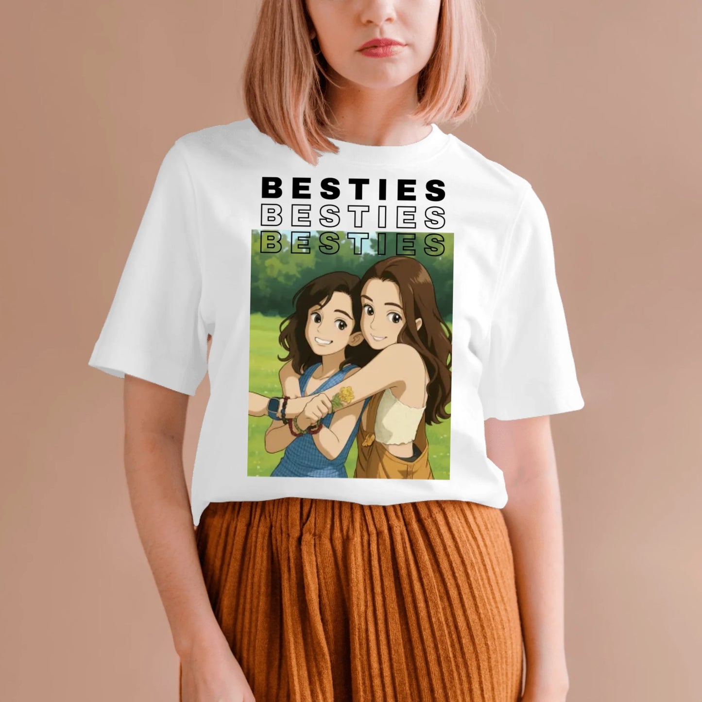 Image en dessin animé/BD - T-shirt photo personnalisé Besties (100 % coton, unisexe)