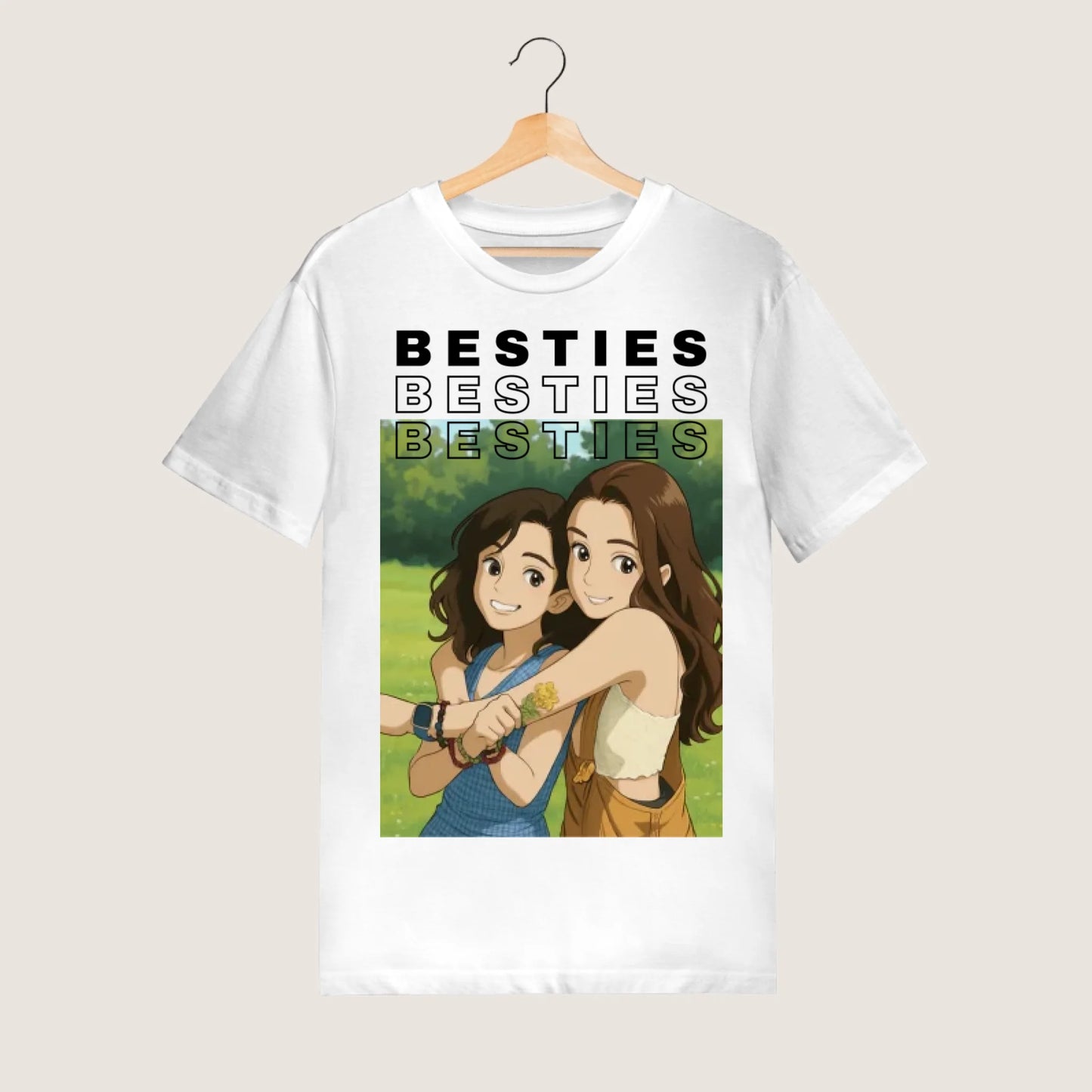 Image en dessin animé/BD - T-shirt photo personnalisé Besties (100 % coton, unisexe)