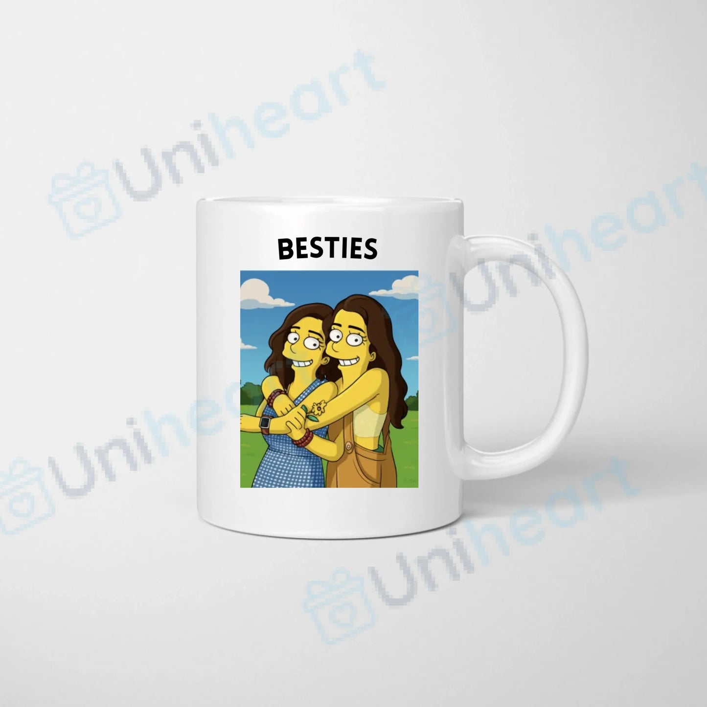 Mug photo personnalisé Besties Comic (Transformez vos photos en dessin de bande dessinée de personnages jaunes)
