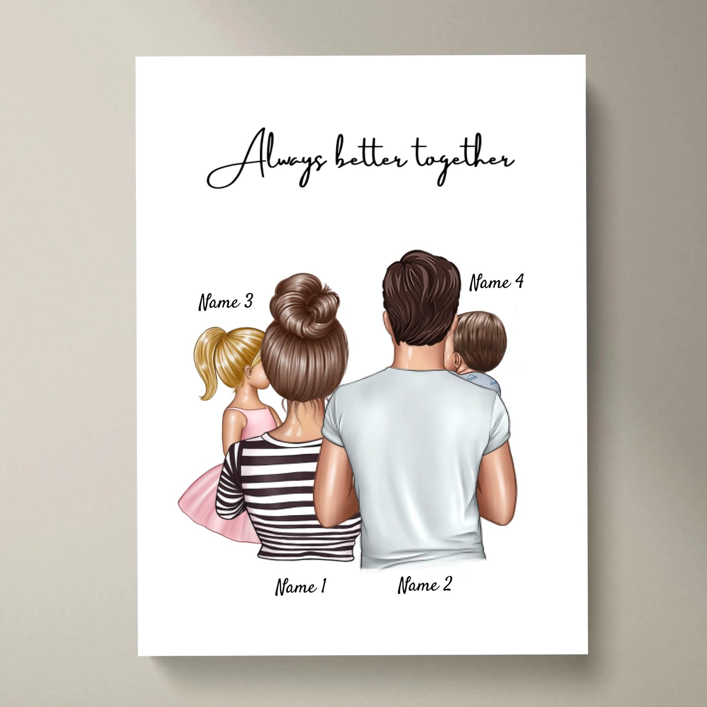 Famille heureuse - Poster Personnalisé (Parents avec 1-3 enfants)