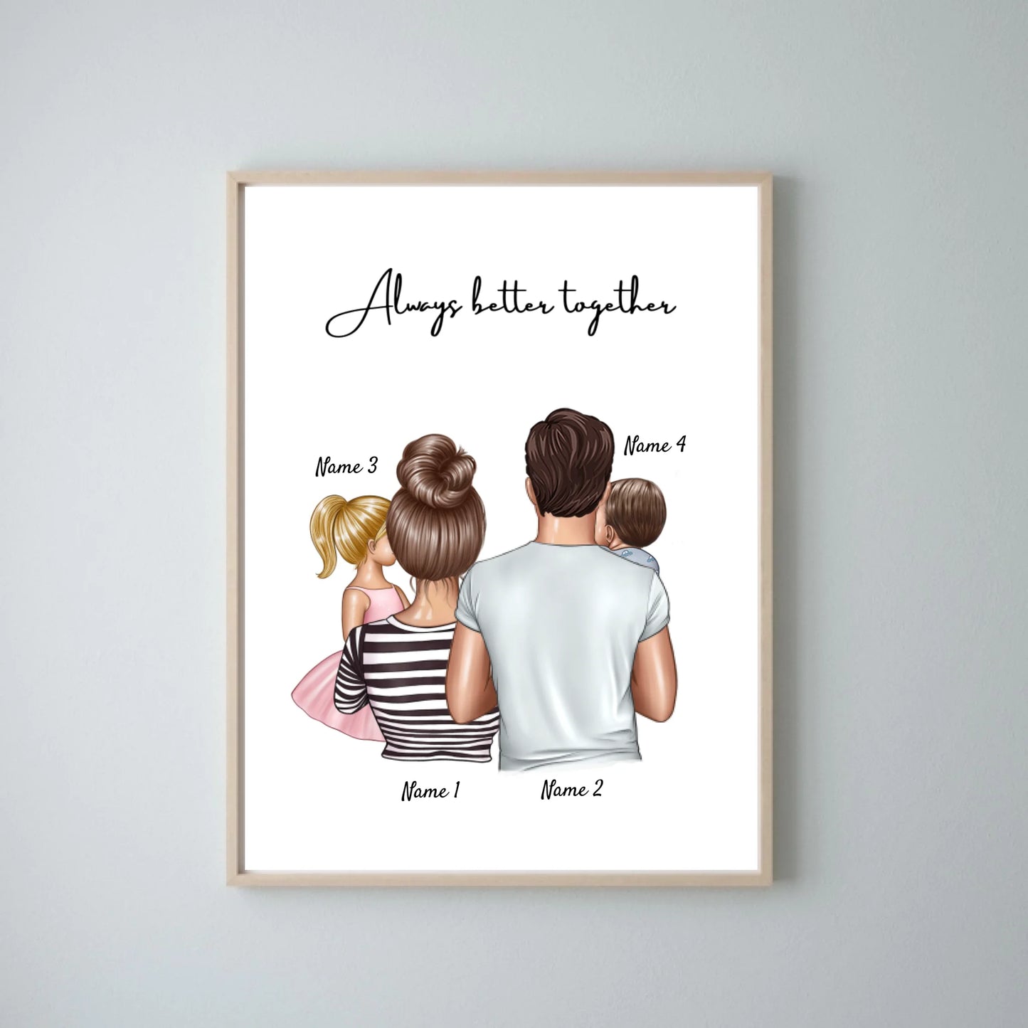 Famille heureuse - Poster Personnalisé (Parents avec 1-3 enfants)