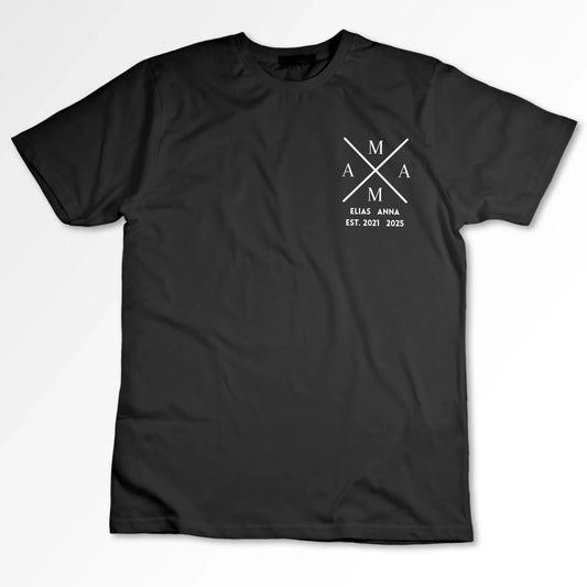 Maman avec les prénoms et les années de naissance des enfants - T-shirt noir personnalisé