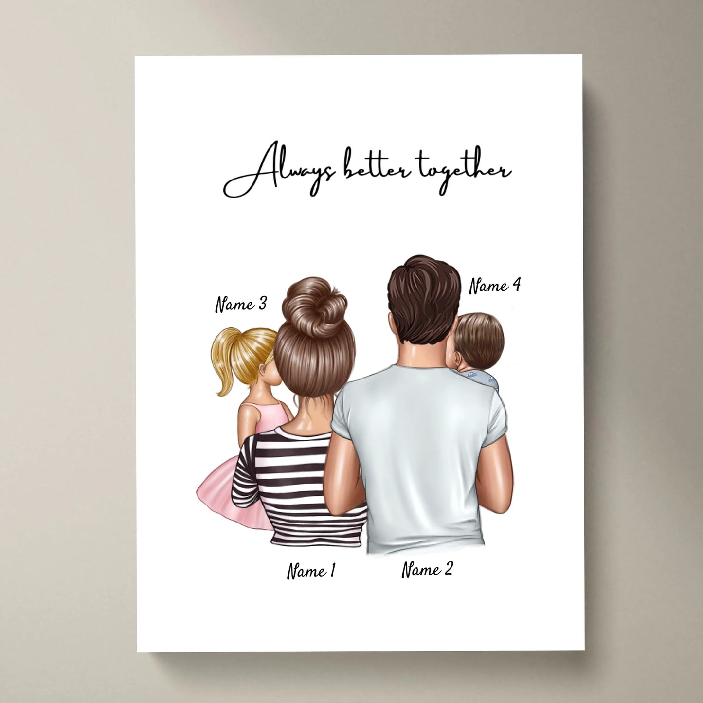 Famille heureuse - Poster Personnalisé (Parents avec 1-3 enfants)