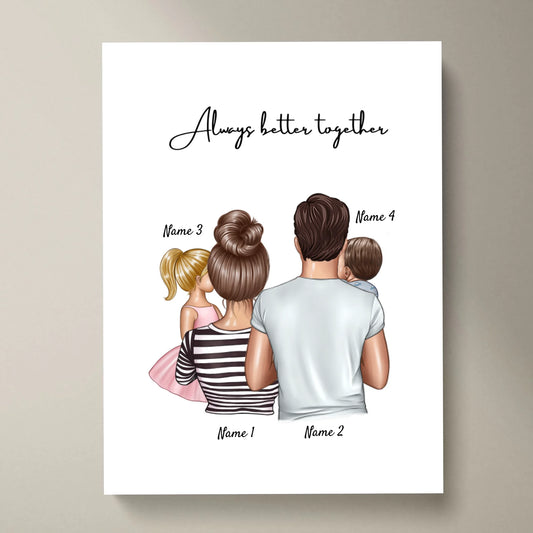 Famille heureuse - Poster Personnalisé (Parents avec 1-3 enfants)