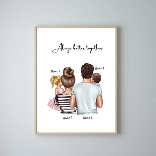 Famille heureuse - Poster Personnalisé (Parents avec 1-3 enfants)