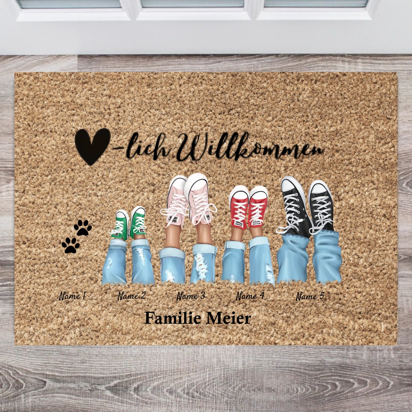 Bienvenue - Paillasson personnalisé pour intérieur & extérieur (2-8 personnes, enfants & animaux) Gris